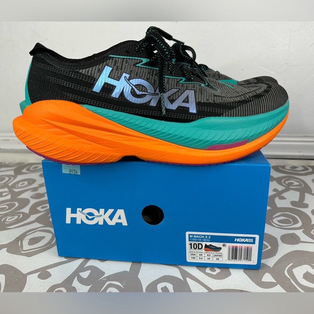 HOKA M Mach X 2 Men’s Running Shoes Orange Turquoise Sz 10 D